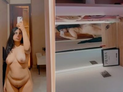 Bubbly girlfriend nude admiring big boobs and ass