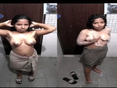 Short hair girlfriend nude bath on video call