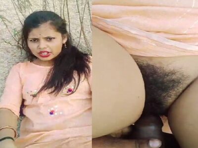 GF bushy pussy fucking outdoor sex on dry land