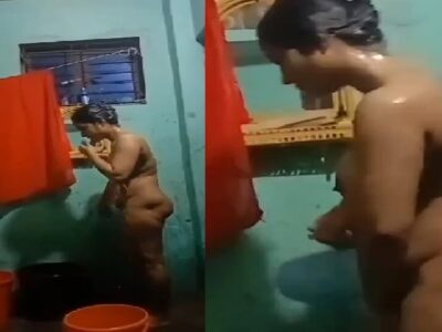Indian wife nude bath caught by pervert husband