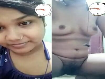 Girlfriend showing tight pussy in nude video call sex