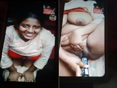 Standing masturbation using bittle by big boobs GF