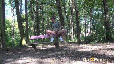 Ali B relieves her pee desperation in the woods