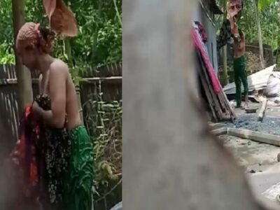 Village neighbor girl outdoor bath caught through hole