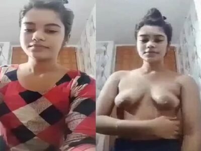 Stripping and boob show of a cute Indian girlfriend