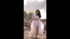 Sexy Woman In White Dress Juggling With Her Big Tits