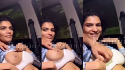 Re$hmi N@ir boobs pulled out & pressed in car