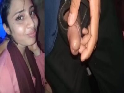 Shy girlfriend sucking dick of lover through pant zip open