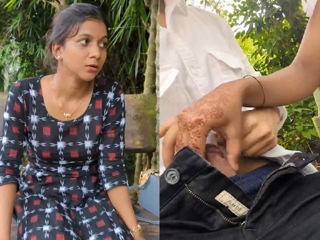Bengali girl gives handjob to lover in outdoor sex