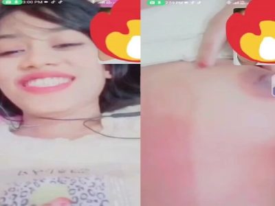 Smiling girlfriend video call to boyfriend shows boobs