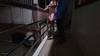 Risky Fucking My Neighbor at the Terrace Almost Caught