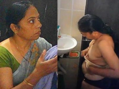 Slim aunty stripping saree and video recording bath