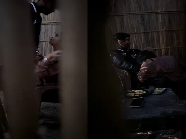 Lovers in restaurant having romance and GF sucking dick