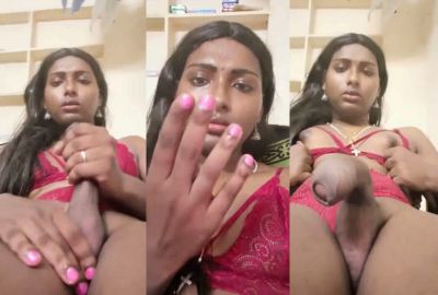 Sexy Tamil shemale wanks her dick and cums