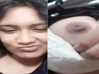 Cute expression during topless boobs show by Indian girl