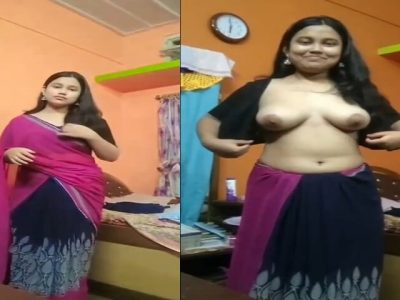 Cute girl stripping saree and showing naked boobs
