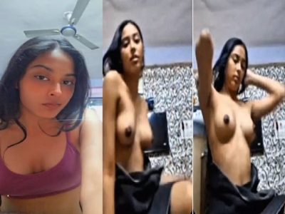 Cute and sexy GF in bra goes nude to show sharp boobs