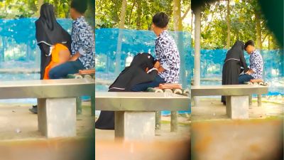 Hijabi girl enjoys outdoor sex, riding on her lover’s dick
