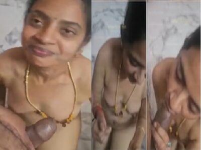 Skinny Tamil wife blowing big dick and taking cum