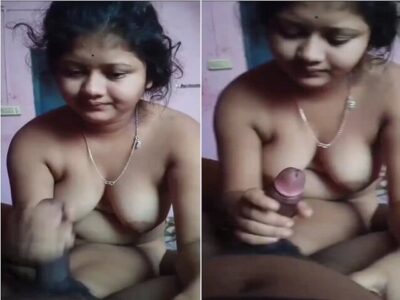 Chubby bhabhi gives handjob with boobs shown on camera